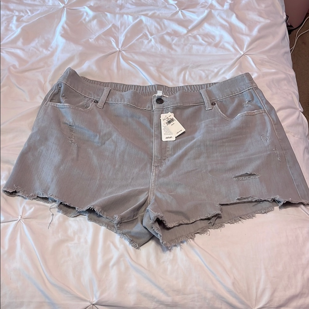 Aerie Gray Jean Shorts with Distressed Hem